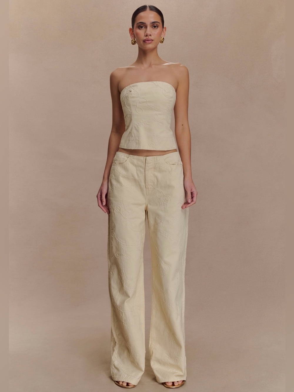Meshki Embroidered Wide-Leg Pants - Cream